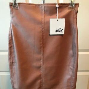 High Waisted Blush Vegan Leather Pencil Skirt